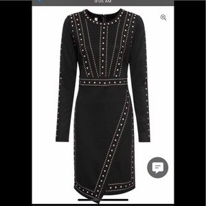 New Embellished Black Faux Wrap Dress